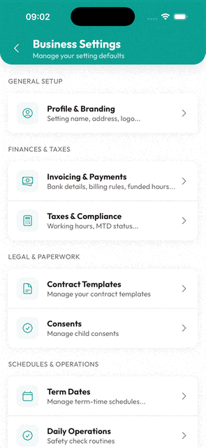 GIF: Configuring invoicing and holiday billing rules