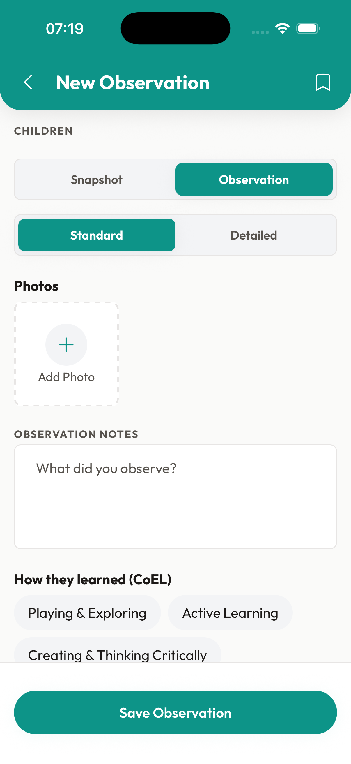 SCREENSHOT: Observation Editor showing Detailed mode and Next Steps